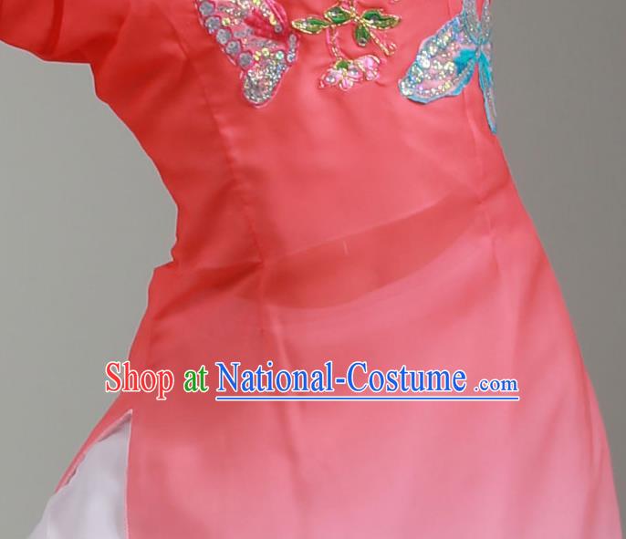 China Jiaozhou Yangko Performance Red Uniforms Fan Dance Group Dance Garment Costume Folk Dance Clothing