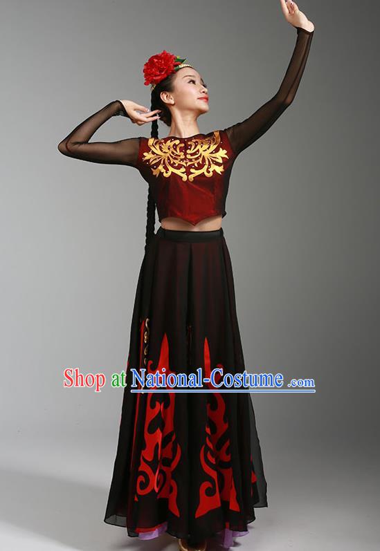 China Xinjiang Ethnic Dance Garments Uygur Minority Folk Dance Dress Uyghur Nationality Stage Performance Clothing