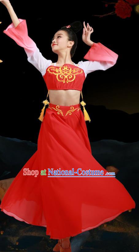 Top Chinese Classical Dance Red Dress Woman Group Dance Garment Costume Traditional Court Dance Performance Clothing