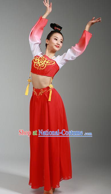 Top Chinese Classical Dance Red Dress Woman Group Dance Garment Costume Traditional Court Dance Performance Clothing