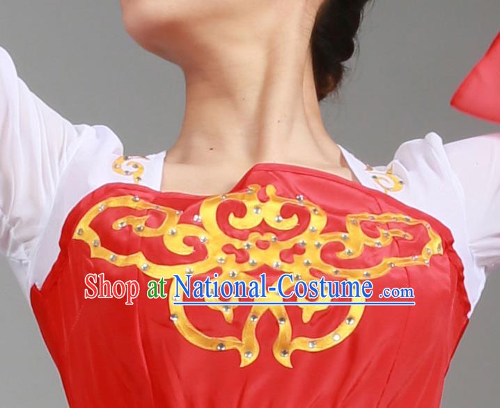 Top Chinese Classical Dance Red Dress Woman Group Dance Garment Costume Traditional Court Dance Performance Clothing