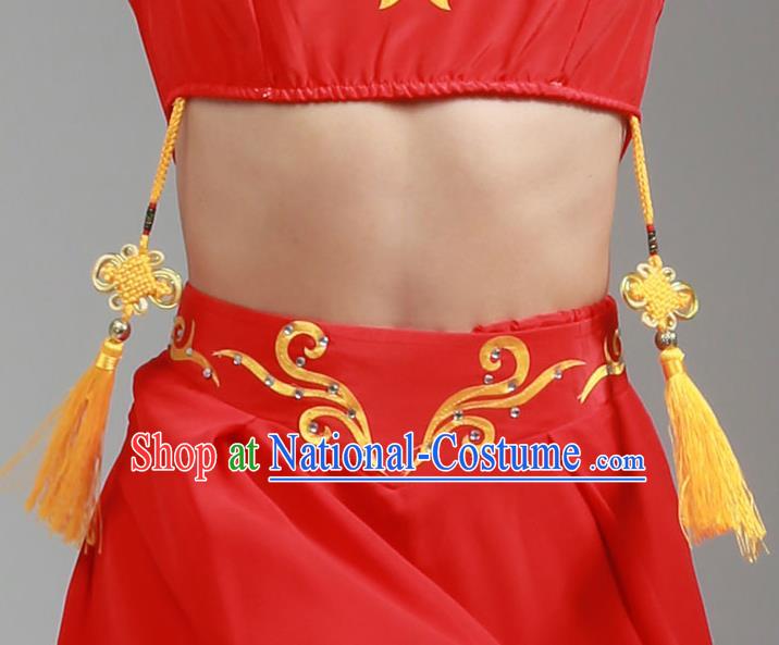 Top Chinese Classical Dance Red Dress Woman Group Dance Garment Costume Traditional Court Dance Performance Clothing