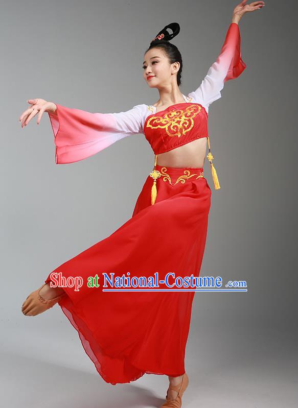 Top Chinese Classical Dance Red Dress Woman Group Dance Garment Costume Traditional Court Dance Performance Clothing