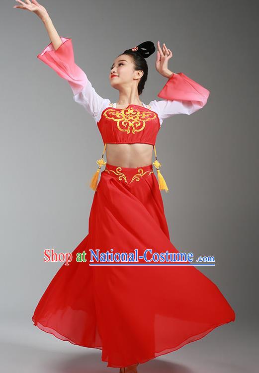 Top Chinese Classical Dance Red Dress Woman Group Dance Garment Costume Traditional Court Dance Performance Clothing