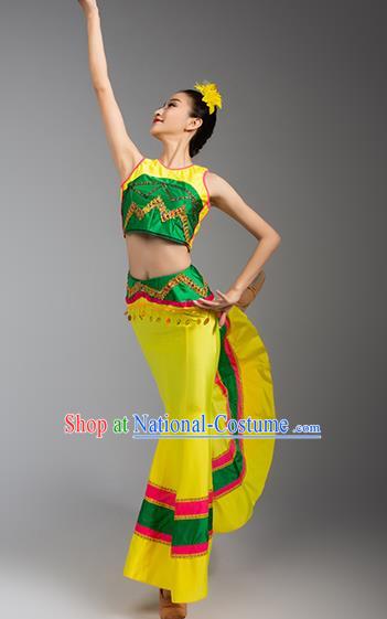 China Dai Nationality Stage Performance Clothing Yunnan Ethnic Dance Garments Minority Peacock Dance Yellow Dress