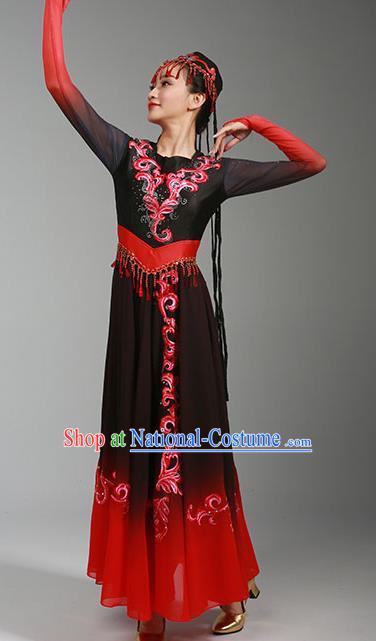 China Uygur Nationality Stage Performance Clothing Xinjiang Ethnic Dance Garments Uyghur Minority Folk Dance Black Dress