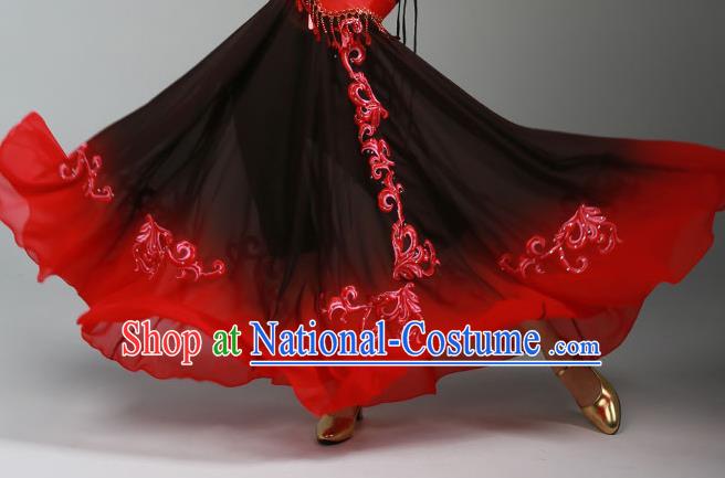 China Uygur Nationality Stage Performance Clothing Xinjiang Ethnic Dance Garments Uyghur Minority Folk Dance Black Dress