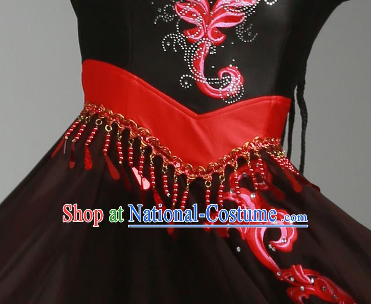 China Uygur Nationality Stage Performance Clothing Xinjiang Ethnic Dance Garments Uyghur Minority Folk Dance Black Dress