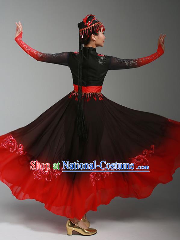 China Uygur Nationality Stage Performance Clothing Xinjiang Ethnic Dance Garments Uyghur Minority Folk Dance Black Dress