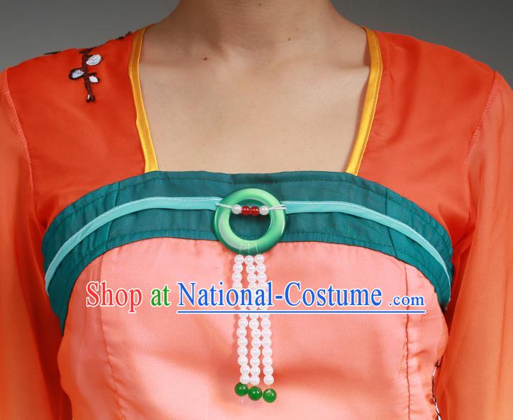 Top Chinese Classical Dance Orange Dress Woman Group Dance Garment Costume Traditional Umbrella Dance Performance Clothing