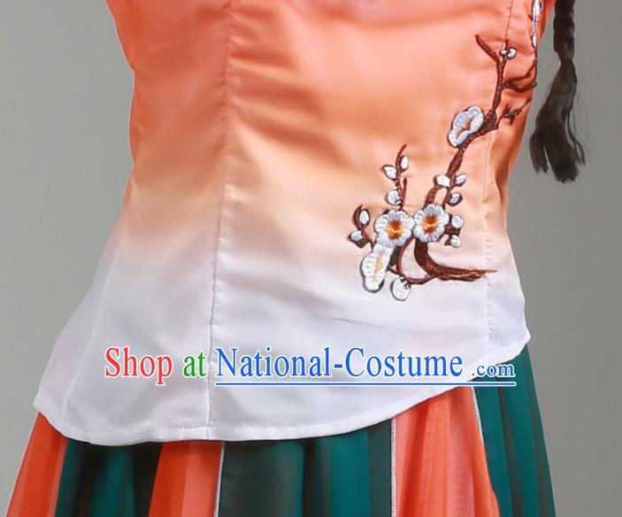 Top Chinese Classical Dance Orange Dress Woman Group Dance Garment Costume Traditional Umbrella Dance Performance Clothing