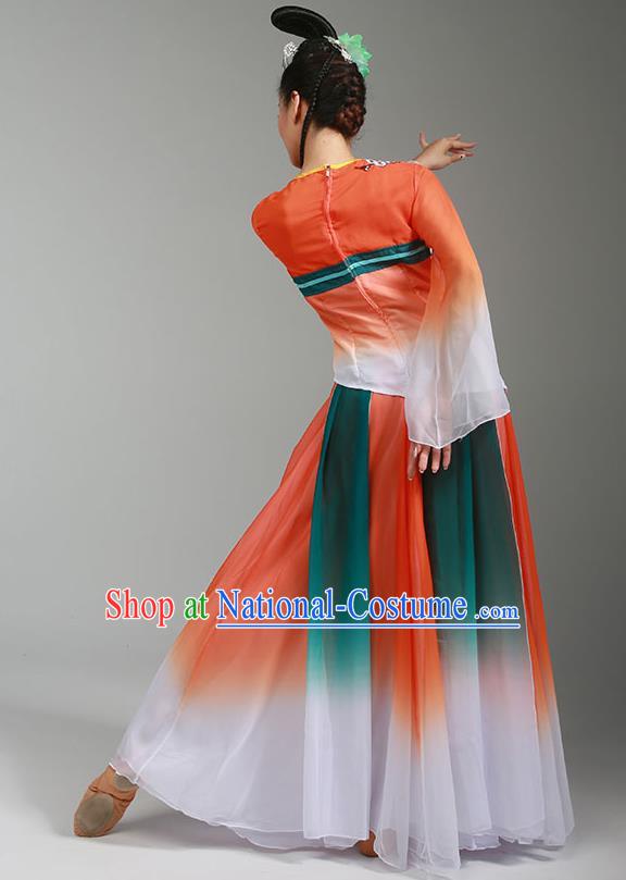 Top Chinese Classical Dance Orange Dress Woman Group Dance Garment Costume Traditional Umbrella Dance Performance Clothing