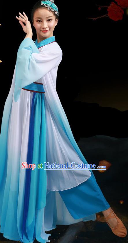 Top Chinese Woman Hanfu Dance Garment Costume Traditional Umbrella Dance Performance Clothing Classical Dance Blue Dress