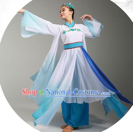 Top Chinese Woman Hanfu Dance Garment Costume Traditional Umbrella Dance Performance Clothing Classical Dance Blue Dress