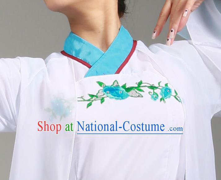 Top Chinese Woman Hanfu Dance Garment Costume Traditional Umbrella Dance Performance Clothing Classical Dance Blue Dress