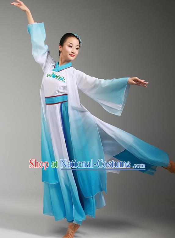 Top Chinese Woman Hanfu Dance Garment Costume Traditional Umbrella Dance Performance Clothing Classical Dance Blue Dress