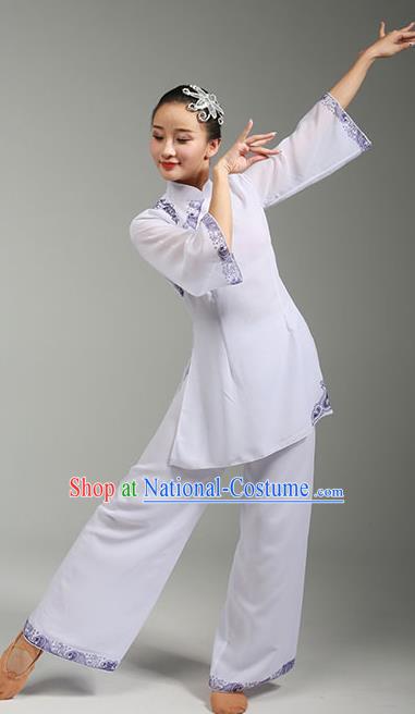 China Jiaozhou Yangko Performance White Uniforms Fan Dance Group Dance Garment Costume Female Folk Dance Clothing