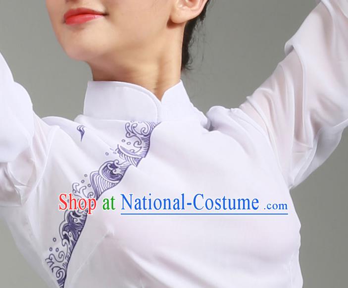 China Jiaozhou Yangko Performance White Uniforms Fan Dance Group Dance Garment Costume Female Folk Dance Clothing