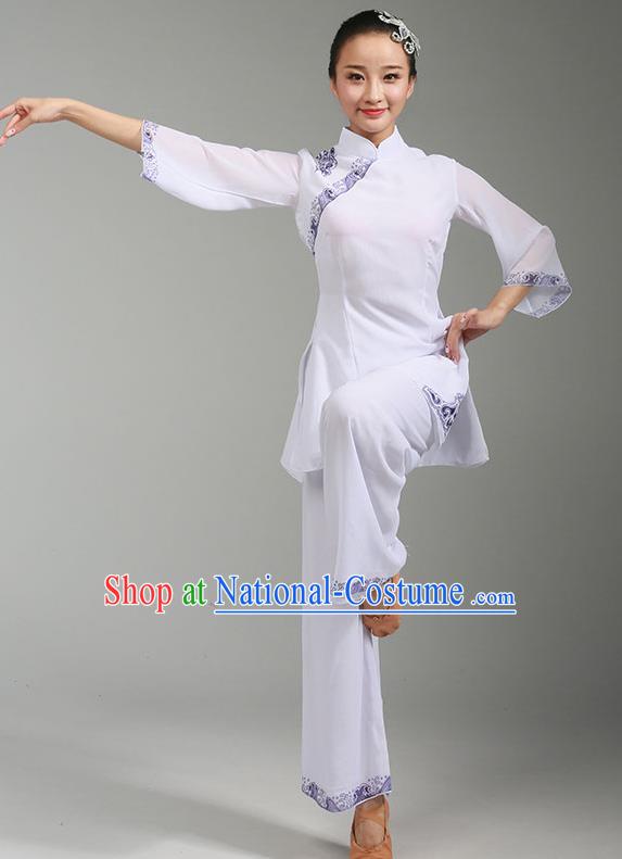 China Jiaozhou Yangko Performance White Uniforms Fan Dance Group Dance Garment Costume Female Folk Dance Clothing