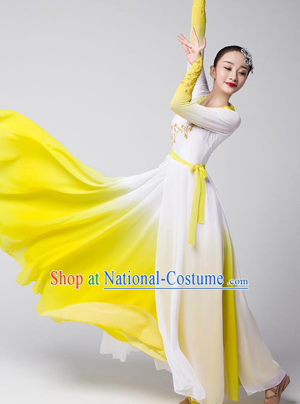 Top Chinese Woman Opening Dance Garment Costume Traditional Umbrella Dance Performance Clothing Classical Dance Yellow Dress