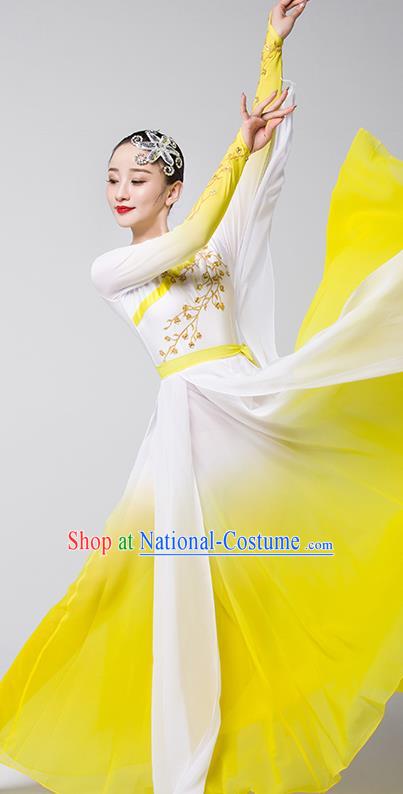 Top Chinese Woman Opening Dance Garment Costume Traditional Umbrella Dance Performance Clothing Classical Dance Yellow Dress