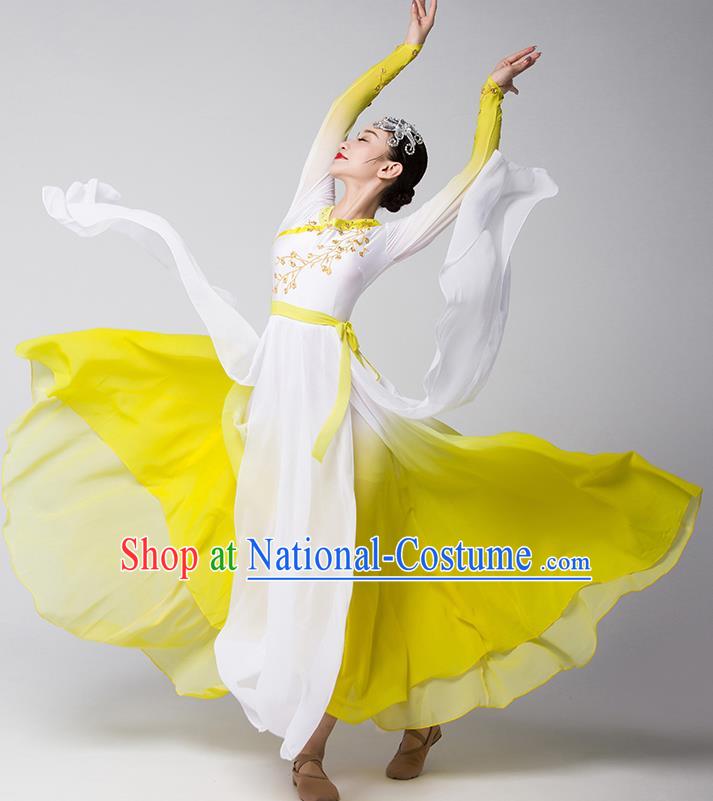 Top Chinese Woman Opening Dance Garment Costume Traditional Umbrella Dance Performance Clothing Classical Dance Yellow Dress