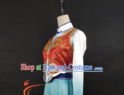 China Mongolian Nationality Stage Performance Clothing Ethnic Female Dance Garments Mongol Minority Folk Dance Blue Dress