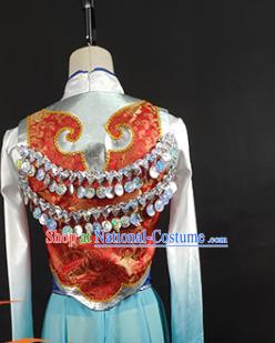 China Mongolian Nationality Stage Performance Clothing Ethnic Female Dance Garments Mongol Minority Folk Dance Blue Dress