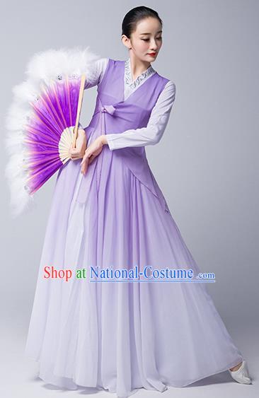 China Korean Nationality Stage Performance Clothing Ethnic Female Fan Dance Garments Korea Minority Folk Dance Lilac Dress