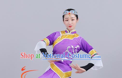 China Mongolian Nationality Stage Performance Clothing Ethnic Female Dance Garments Mongol Minority Folk Dance Purple Dress