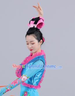 China Female Folk Dance Clothing Jiaozhou Yangko Performance Blue Uniforms Fan Dance Group Dance Garment Costume