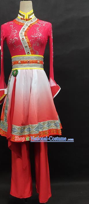 China Minority Folk Dance Rosy Dress Mongol Nationality Dance Clothing Mongolian Ethnic Stage Performance Garments