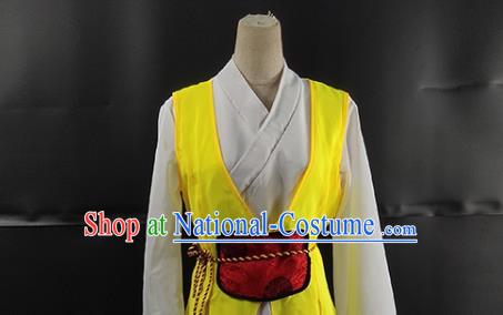 China Korean Nationality Stage Performance Clothing Ethnic Female Dance Garments Korea Minority Fan Dance Yellow Dress