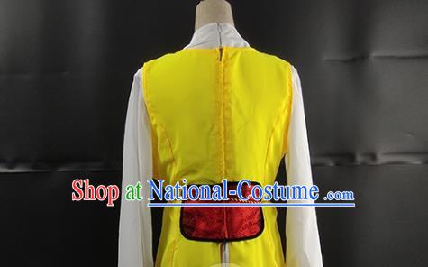 China Korean Nationality Stage Performance Clothing Ethnic Female Dance Garments Korea Minority Fan Dance Yellow Dress