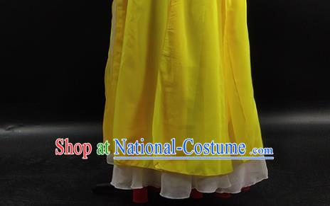 China Korean Nationality Stage Performance Clothing Ethnic Female Dance Garments Korea Minority Fan Dance Yellow Dress