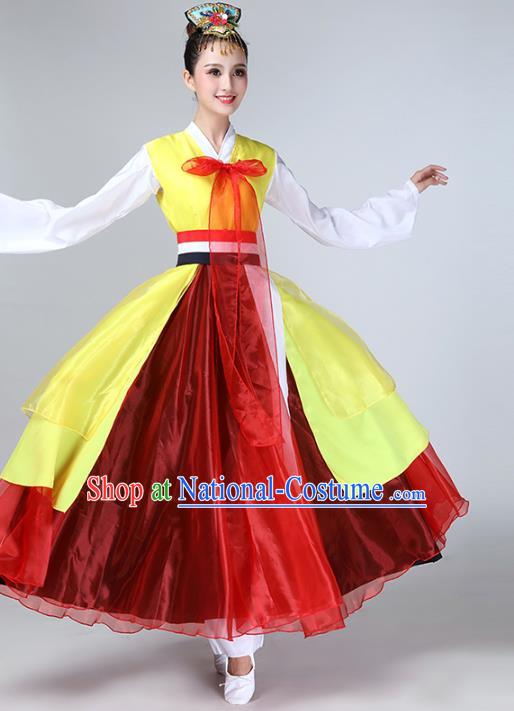 China Korea Minority Fan Dance Dress Ethnic Female Dance Garments Korean Nationality Stage Performance Clothing