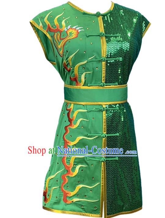 Top China Southern Boxing Green Uniforms Martial Arts Competition Clothing Kung Fu Embroidered Apparels Wushu Performance Garment Costumes