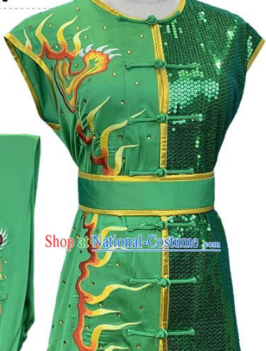 Top China Southern Boxing Green Uniforms Martial Arts Competition Clothing Kung Fu Embroidered Apparels Wushu Performance Garment Costumes