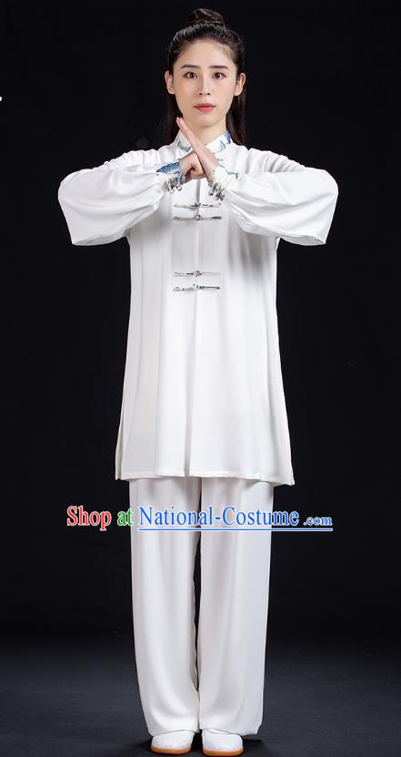 Chinese Martial Arts Competition White Outfits Tai Chi Performance Clothing Tai Ji Kung Fu Garment Costumes