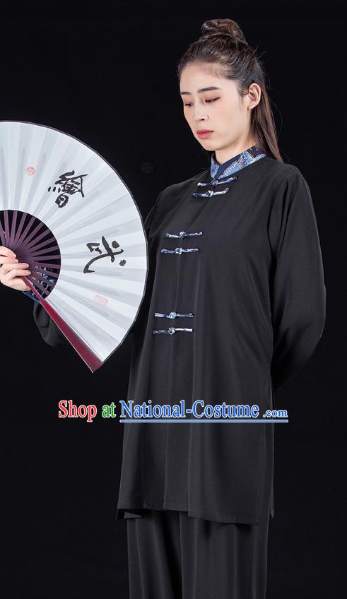 Chinese Tai Ji Kung Fu Garment Costumes Martial Arts Competition Black Outfits Tai Chi Performance Clothing