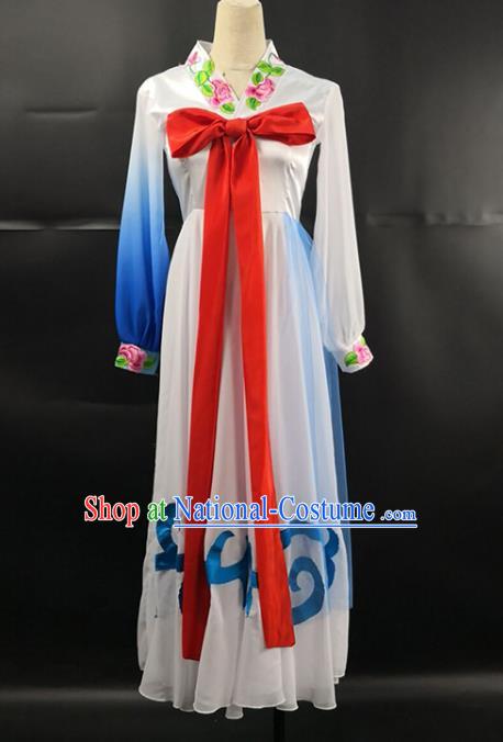 China Ethnic Female Group Dance Garments Korean Nationality Stage Performance Clothing Korea Minority Fan Dance White Dress