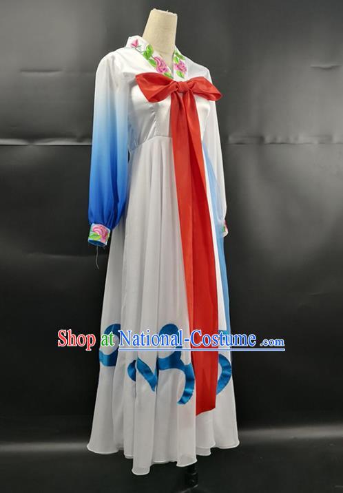 China Ethnic Female Group Dance Garments Korean Nationality Stage Performance Clothing Korea Minority Fan Dance White Dress