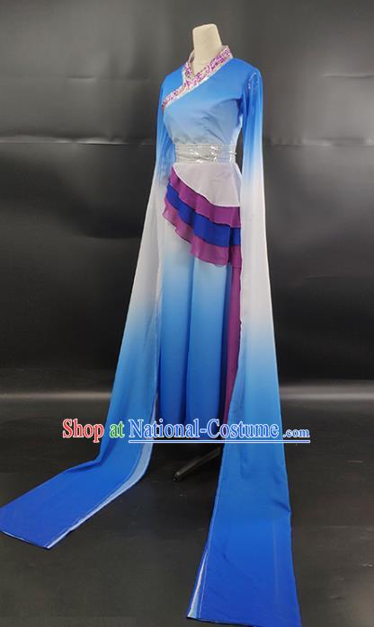 Top Chinese Traditional Water Sleeve Dance Performance Clothing Classical Dance Blue Dress Outfits Woman Group Dance Garment Costume