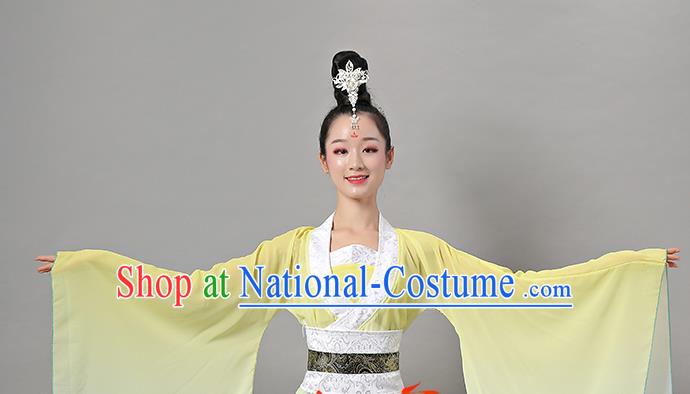 Top Chinese Woman Court Dance Garment Costume Traditional Stage Performance Clothing Classical Hanfu Dance Yellow Dress