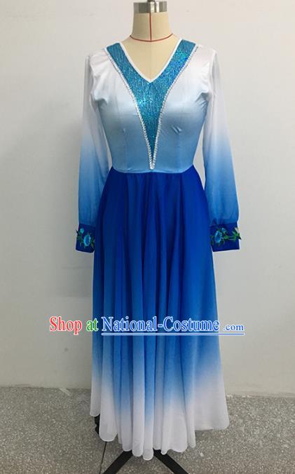 China Yunnan Minority Dance Blue Dress Ethnic Female Peacock Dance Garments Dai Nationality Stage Performance Clothing