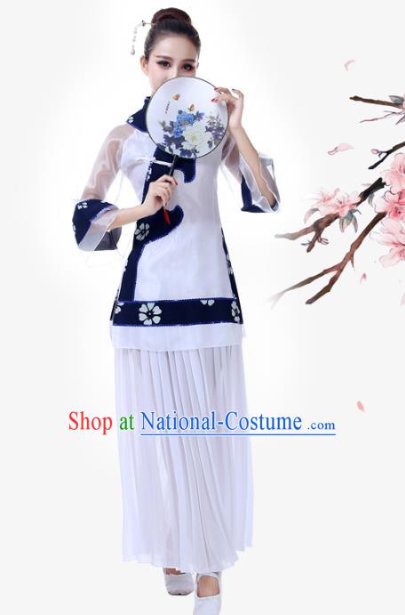 China Fan Dance Garment Costume Female Group Dance Clothing Jiaozhou Yangko Performance White Uniforms