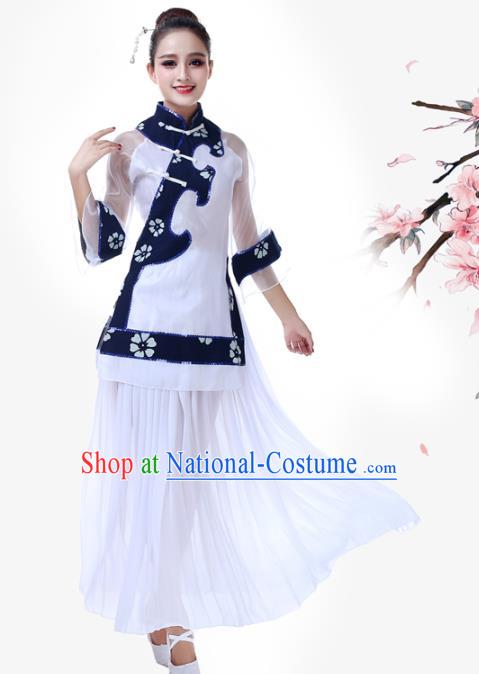 China Fan Dance Garment Costume Female Group Dance Clothing Jiaozhou Yangko Performance White Uniforms