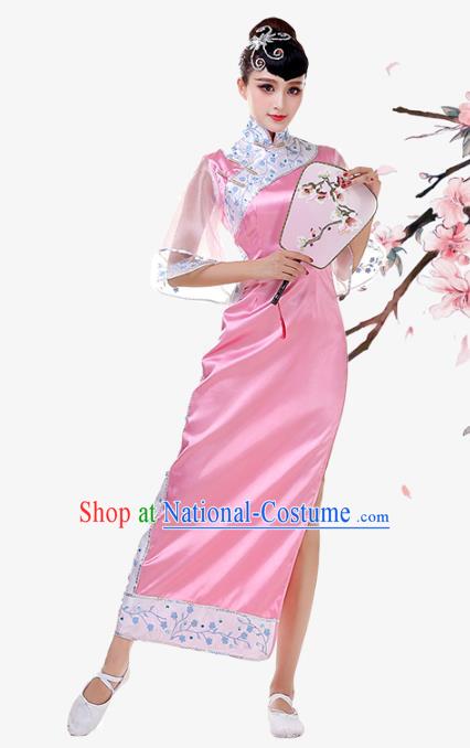 Top Chinese Woman Stage Performance Clothing Classical Umbrella Dance Garment Costume Traditional Fan Dance Pink Qipao Dress