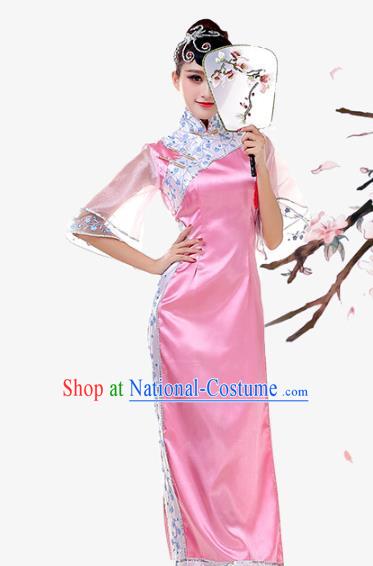 Top Chinese Woman Stage Performance Clothing Classical Umbrella Dance Garment Costume Traditional Fan Dance Pink Qipao Dress