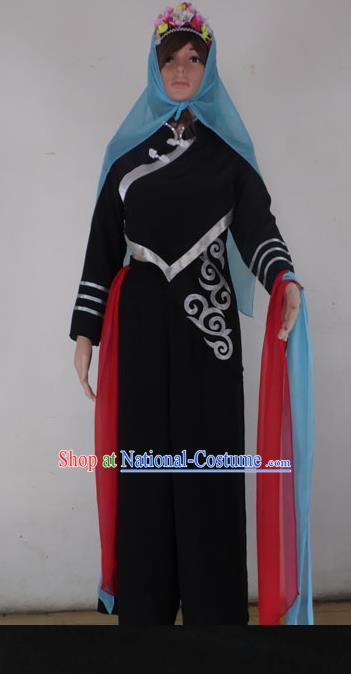 China Ningxia Minority Dance Black Outfits Ethnic Female Dance Garments Hui Nationality Stage Performance Clothing